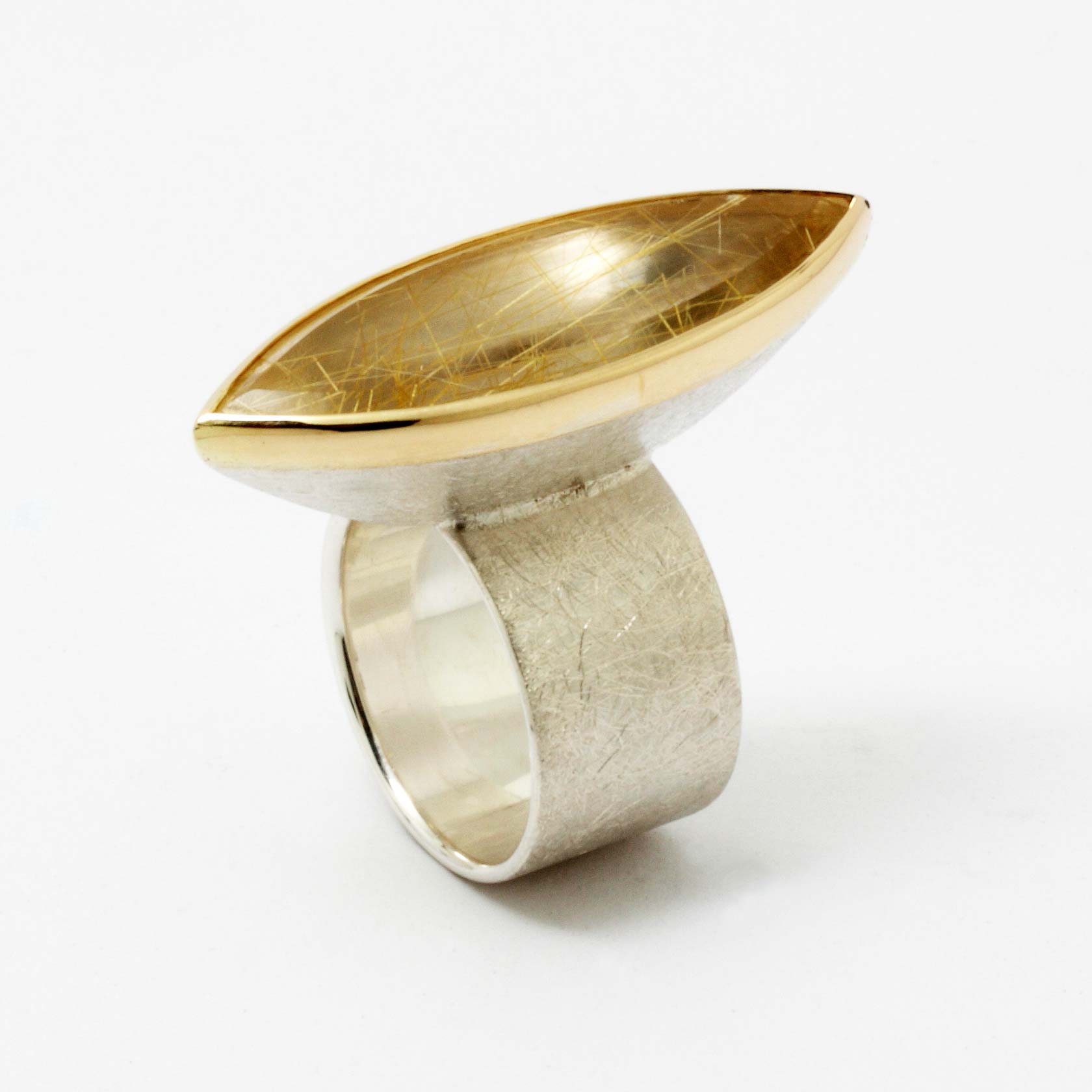 Ring, Silber 925, Gold 585, RutilQuarz von Christian Heinze